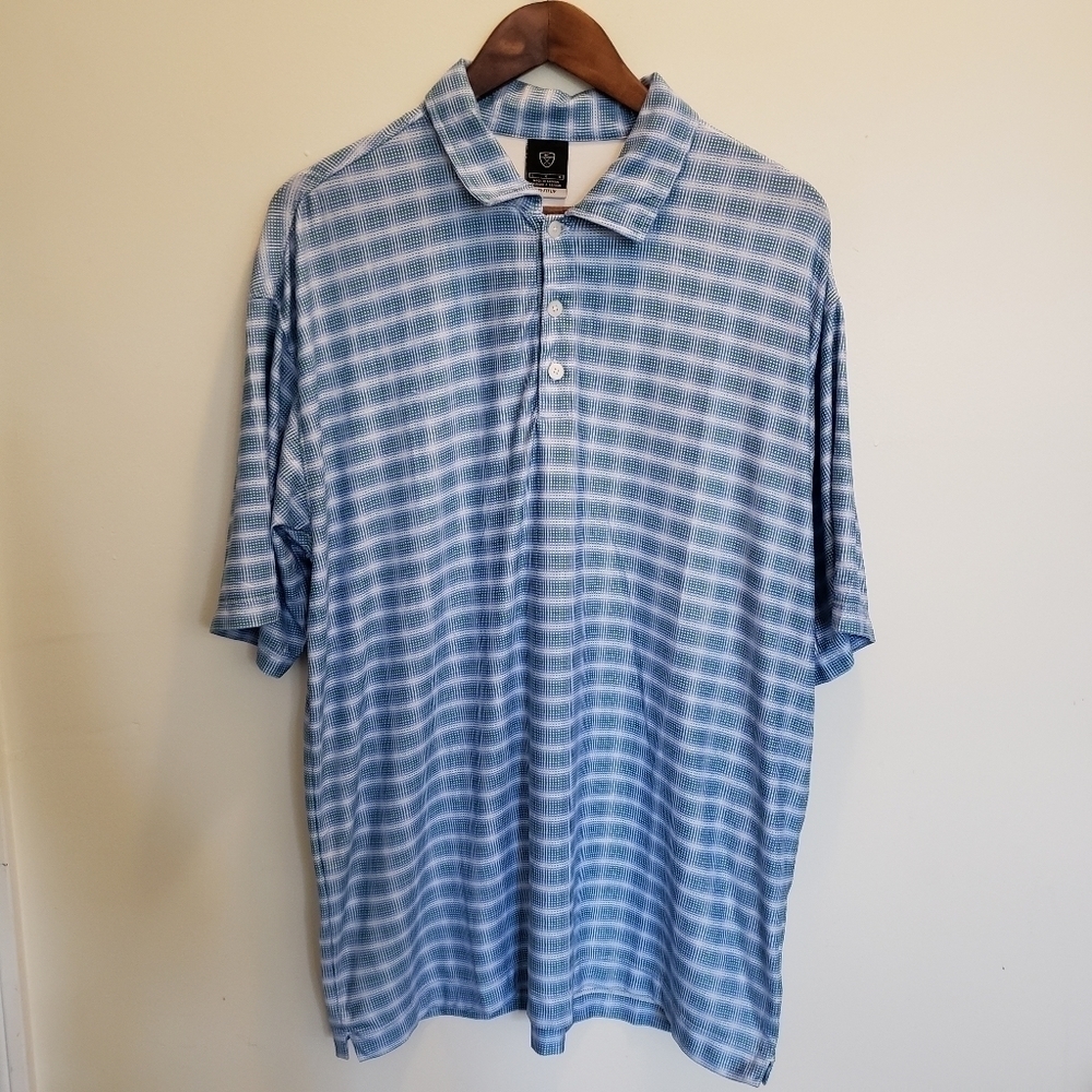 Nike Golf Plaid Polo Shirt Dri-Fit UV Performance Green Blue White Size Large